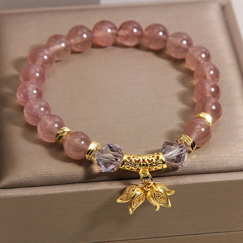 Pulsera de cuentas positivas de cuarzo fresa natural con lirio de los valles de Buddha Stones - image 4