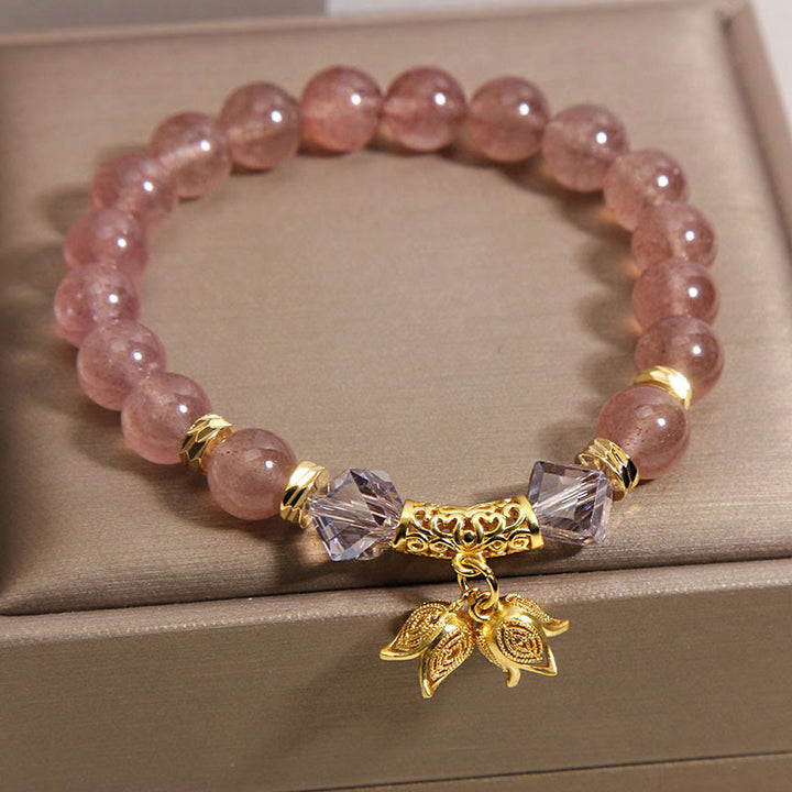 Pulsera de cuentas positivas de cuarzo fresa natural con lirio de los valles de Buddha Stones - image 4