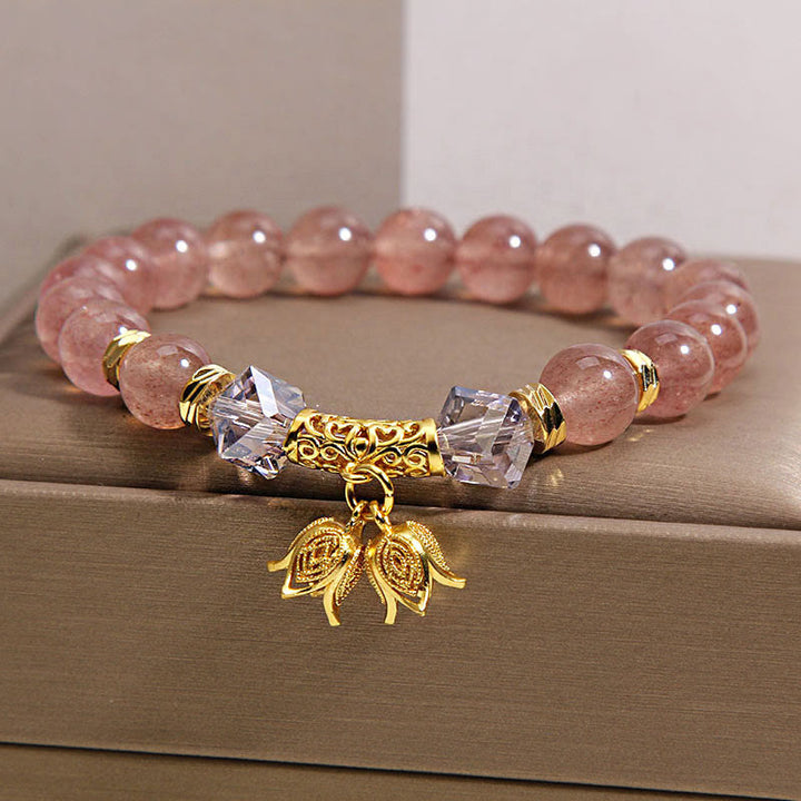Pulsera de cuentas positivas de cuarzo fresa natural con lirio de los valles de Buddha Stones - image 2