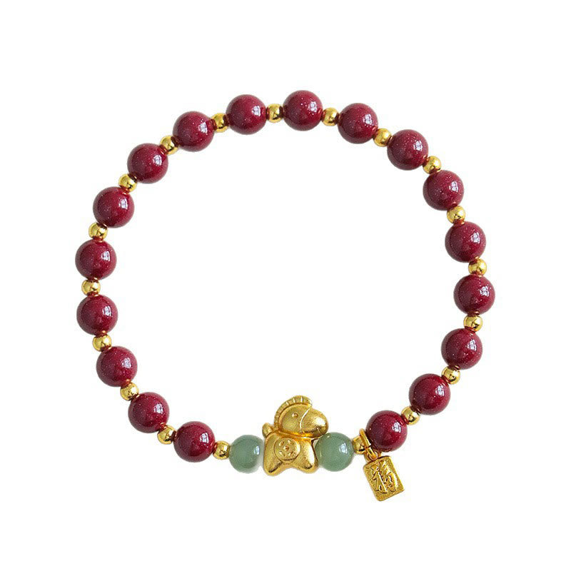 Pulsera de bendición de jade hetiano con cinabrio y carácter Fu del año del Caballo del zodíaco chino con Buddha Stones - image 4