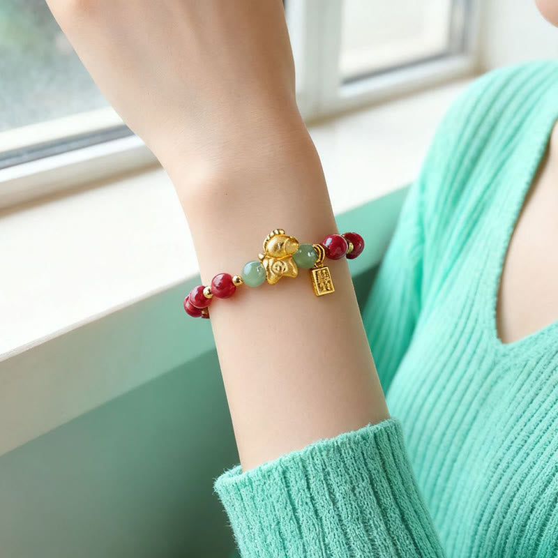 Pulsera de bendición de jade hetiano con cinabrio y carácter Fu del año del Caballo del zodíaco chino con Buddha Stones - image 12