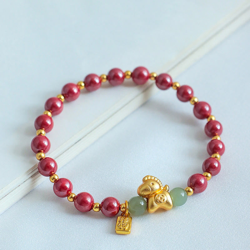 Pulsera de bendición de jade hetiano con cinabrio y carácter Fu del año del Caballo del zodíaco chino con Buddha Stones - image 10