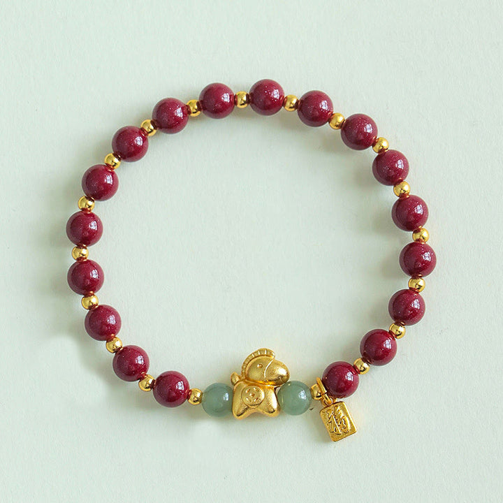 Pulsera de bendición de jade hetiano con cinabrio y carácter Fu del año del Caballo del zodíaco chino con Buddha Stones - Cinabrio (circunferencia de la muñeca: 14-17 cm) - image 1