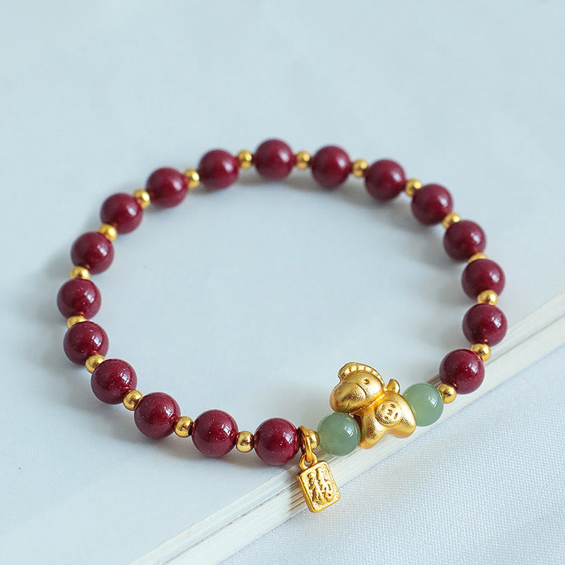 Pulsera de bendición de jade hetiano con cinabrio y carácter Fu del año del Caballo del zodíaco chino con Buddha Stones - image 2