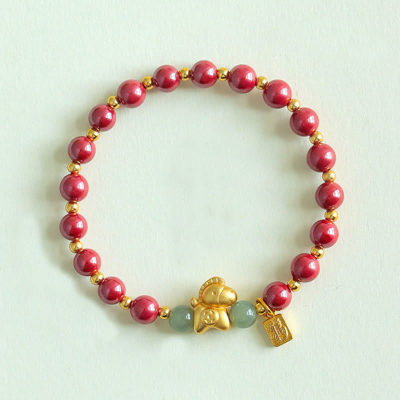 Pulsera de bendición de jade hetiano con cinabrio y carácter Fu del año del Caballo del zodíaco chino con Buddha Stones - Cinabrio imperial (circunferencia de la muñeca: 14-17 cm) - image 9