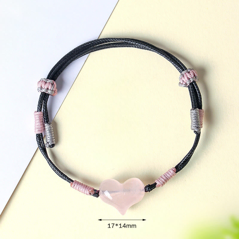 Pulsera cálida de hilo trenzado con cristales rosas y dijes de corazón natural de Buddha Stones - image 4