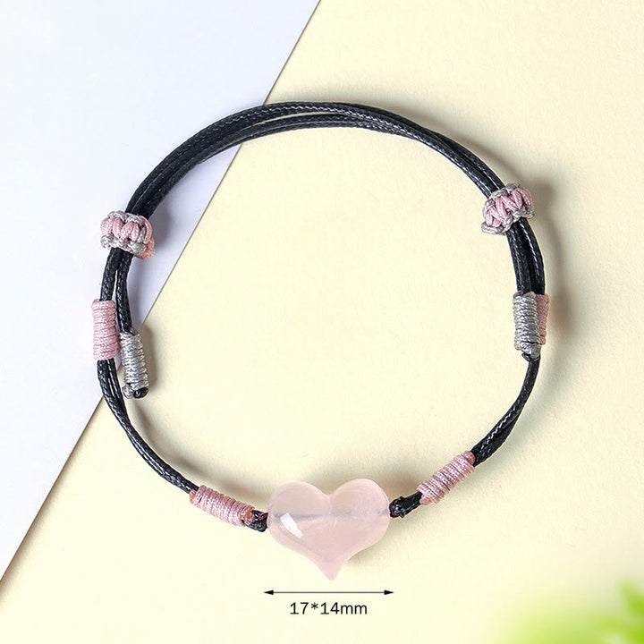 Pulsera cálida de hilo trenzado con cristales rosas y dijes de corazón natural de Buddha Stones - image 4