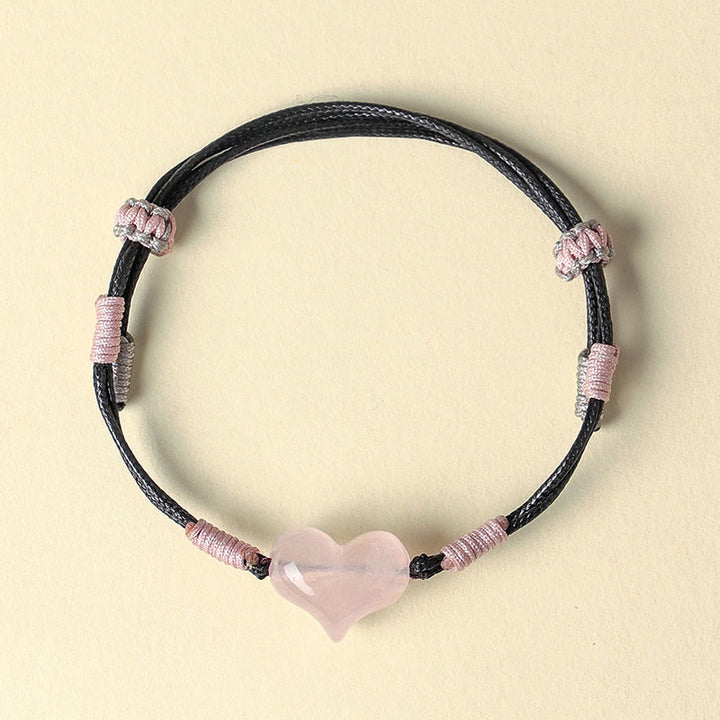 Pulsera cálida de hilo trenzado con cristales rosas y dijes de corazón natural de Buddha Stones - image 2
