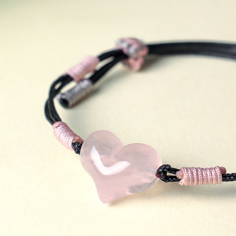 Pulsera cálida de hilo trenzado con cristales rosas y dijes de corazón natural de Buddha Stones - image 8