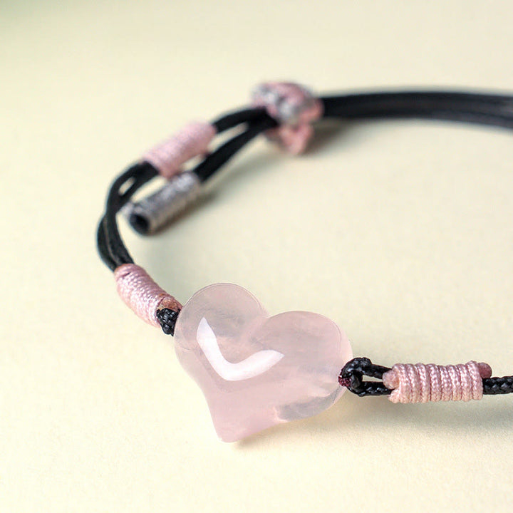 Pulsera cálida de hilo trenzado con cristales rosas y dijes de corazón natural de Buddha Stones - image 8