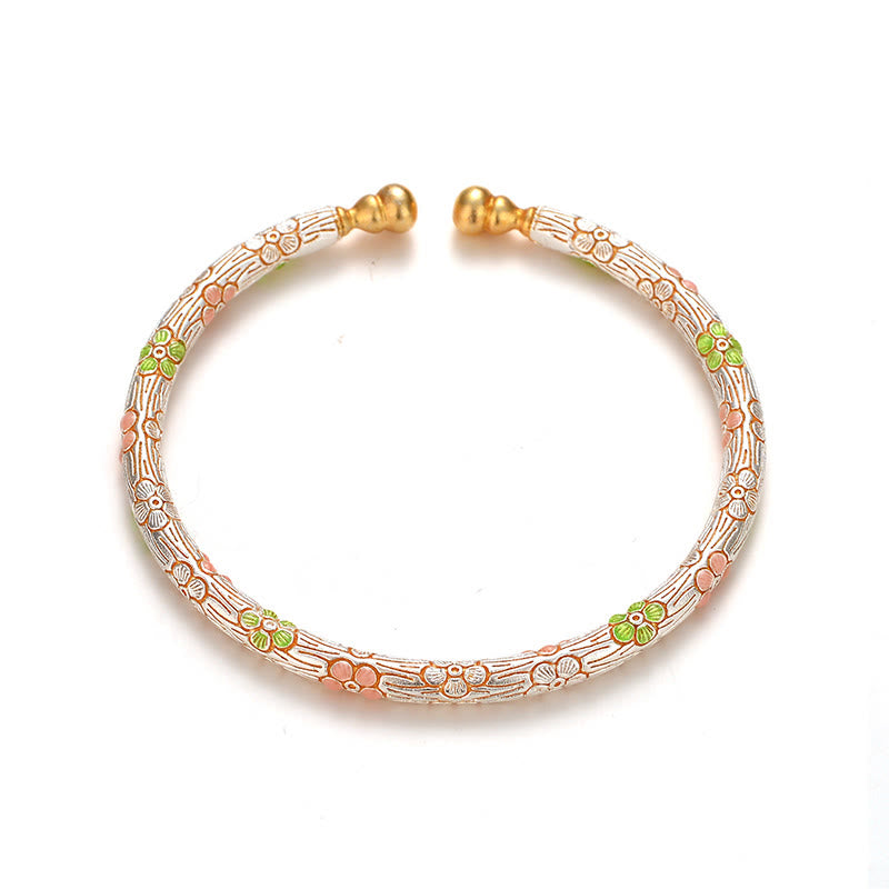 Pulsera de la suerte abierta con flores esmaltadas de cobre y Buddha Stones - image 4