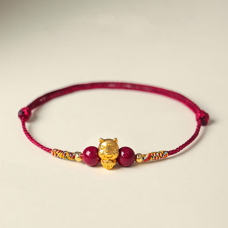 Pulsera de la suerte con hilo rojo de cinabrio y Buddha Stones en plata de ley 999 con el personaje Fu del Año del Caballo - Moneda de cobre con forma de caballo (circunferencia de la muñeca: 14-19 cm) - image 11
