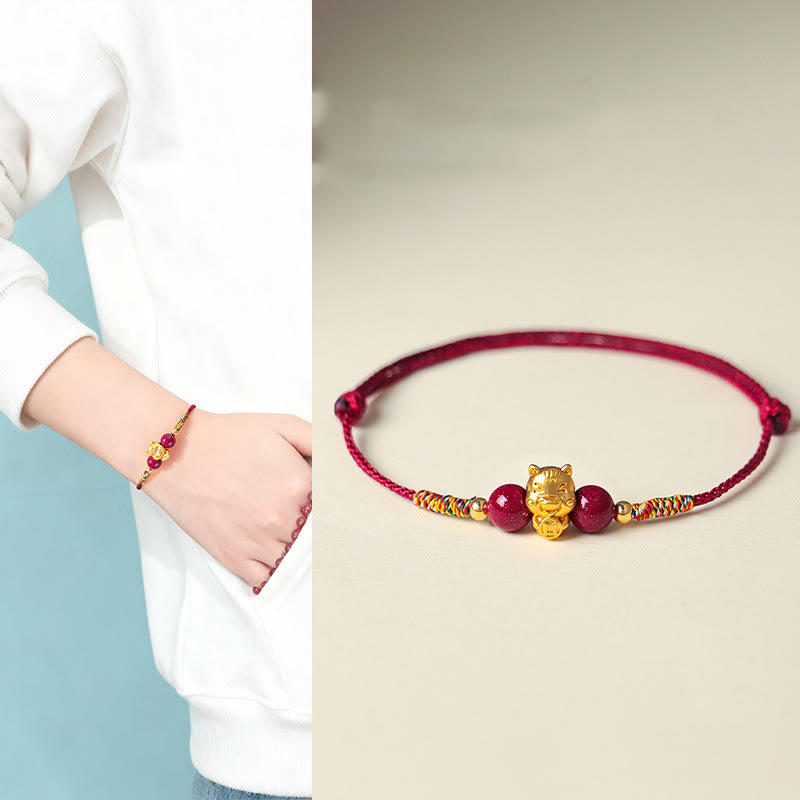 Pulsera de la suerte con hilo rojo de cinabrio y Buddha Stones en plata de ley 999 con el personaje Fu del Año del Caballo - image 12