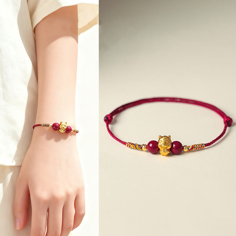Pulsera de la suerte con hilo rojo de cinabrio y Buddha Stones en plata de ley 999 con el personaje Fu del Año del Caballo - image 10