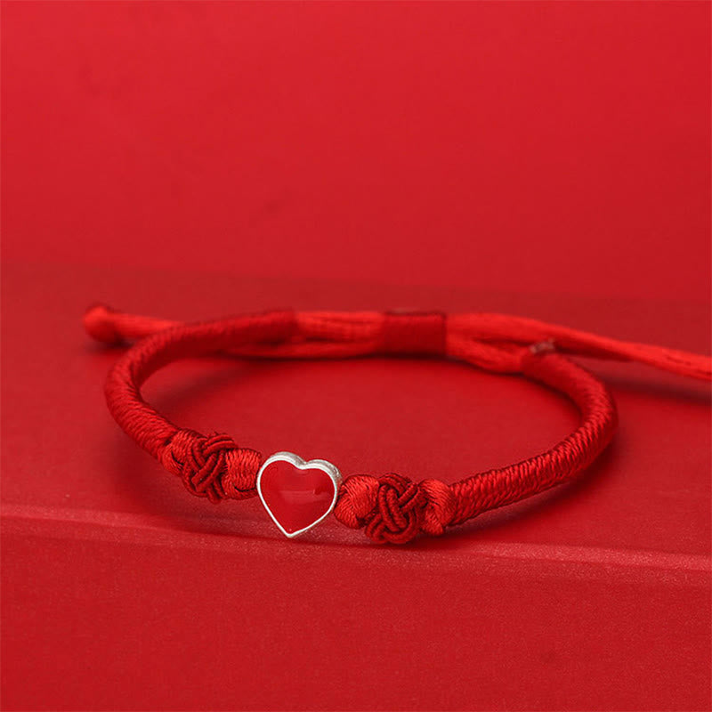 Pulsera de plata de ley 999 con diseño de corazón 3D y cordón rojo con Buddha Stones - Cuerda roja (circunferencia de la muñeca: 19-20 cm) - image 0