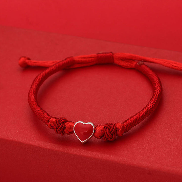 Pulsera de plata de ley 999 con diseño de corazón 3D y cordón rojo con Buddha Stones - image 2