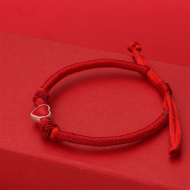 Pulsera de plata de ley 999 con diseño de corazón 3D y cordón rojo con Buddha Stones - image 3