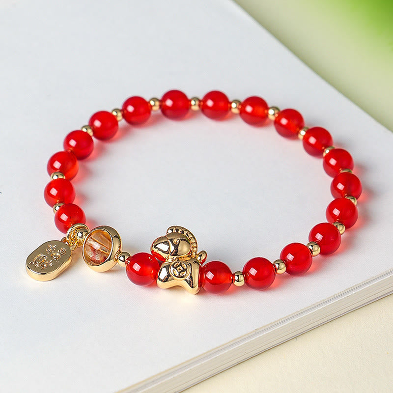 Pulsera de amor con Buddha Stones, año del caballo, cuarzo fresa, citrino, ágata roja y cristal rosa - image 6