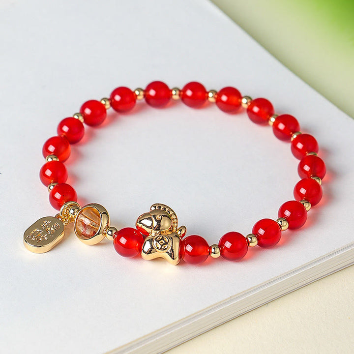 Pulsera de amor con Buddha Stones, año del caballo, cuarzo fresa, citrino, ágata roja y cristal rosa - image 6