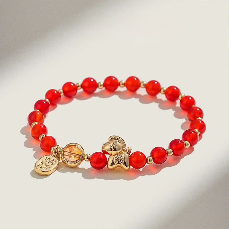 Pulsera de amor con Buddha Stones, año del caballo, cuarzo fresa, citrino, ágata roja y cristal rosa - Ágata roja (circunferencia de la muñeca: 14-15 cm) - image 3