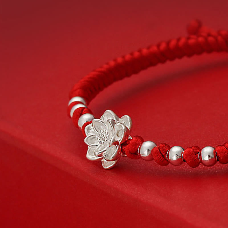 Pulsera de la suerte con cuentas de hilo rojo y símbolo de loto en plata de ley 999 y Buddha Stones . - image 6