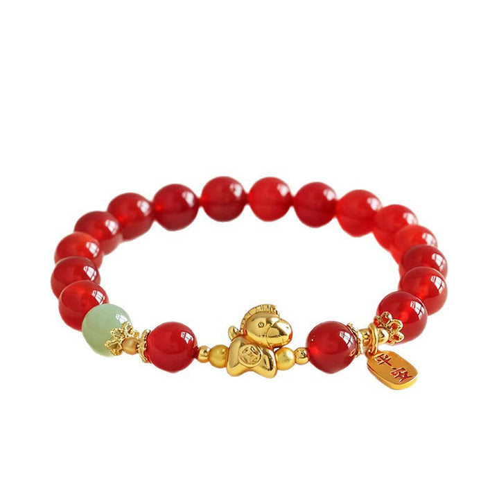 Pulsera de fuerza con Buddha Stones, jade hetiano, obsidiana negra y ágata roja, del Año del Caballo - image 12