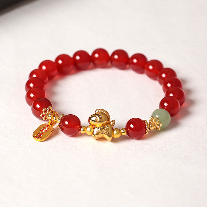 Pulsera de fuerza con Buddha Stones, jade hetiano, obsidiana negra y ágata roja, del Año del Caballo - image 11