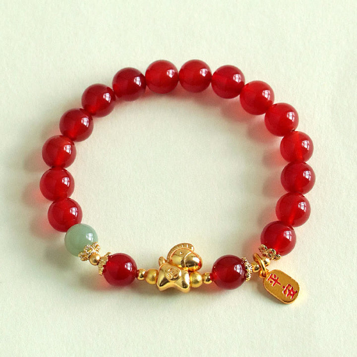 Pulsera de fuerza con Buddha Stones, jade hetiano, obsidiana negra y ágata roja, del Año del Caballo - image 10