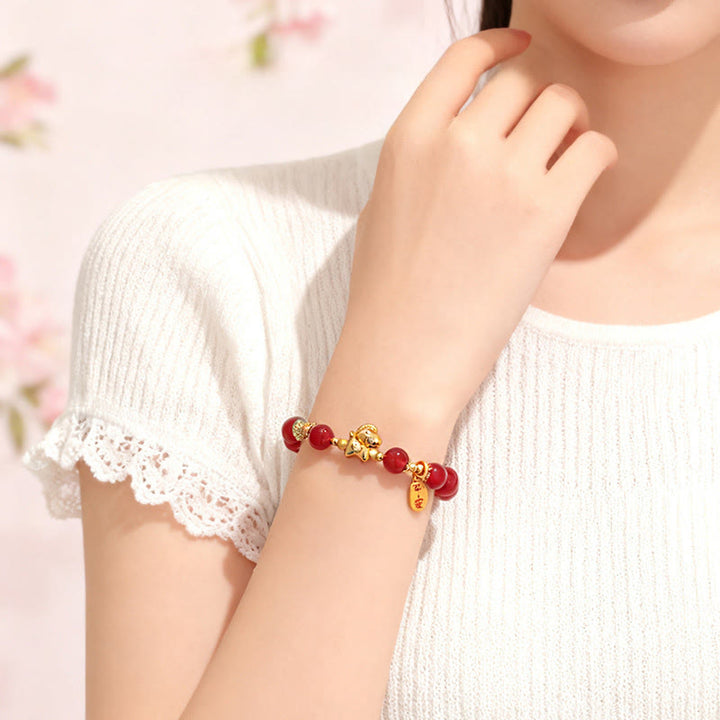 Pulsera de fuerza con Buddha Stones, jade hetiano, obsidiana negra y ágata roja, del Año del Caballo - image 13