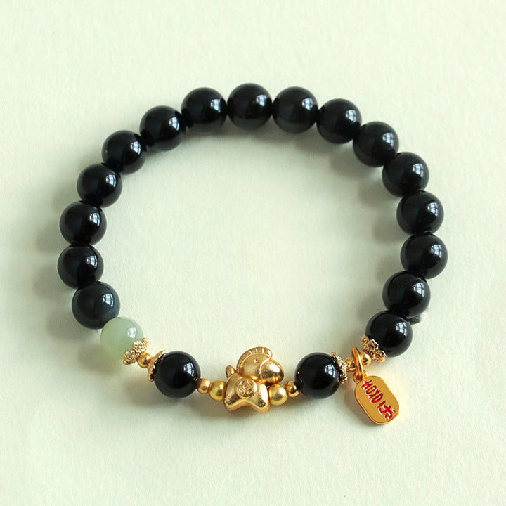 Pulsera de fuerza con Buddha Stones, jade hetiano, obsidiana negra y ágata roja, del Año del Caballo - image 4