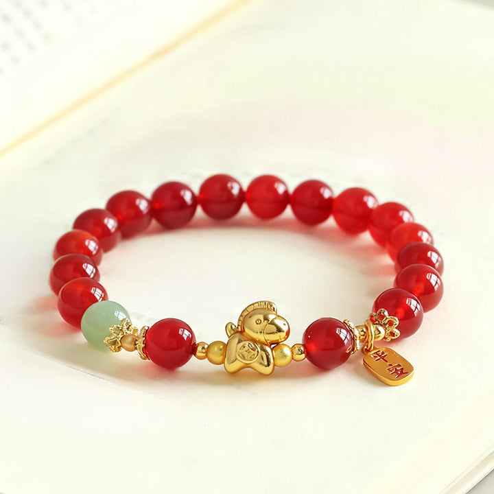 Pulsera de fuerza con Buddha Stones, jade hetiano, obsidiana negra y ágata roja, del Año del Caballo - Ágata roja (circunferencia de la muñeca: 14-15 cm) - image 7