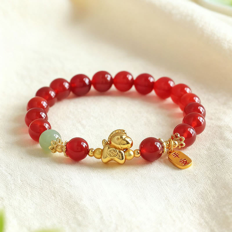Pulsera de fuerza con Buddha Stones, jade hetiano, obsidiana negra y ágata roja, del Año del Caballo - image 8