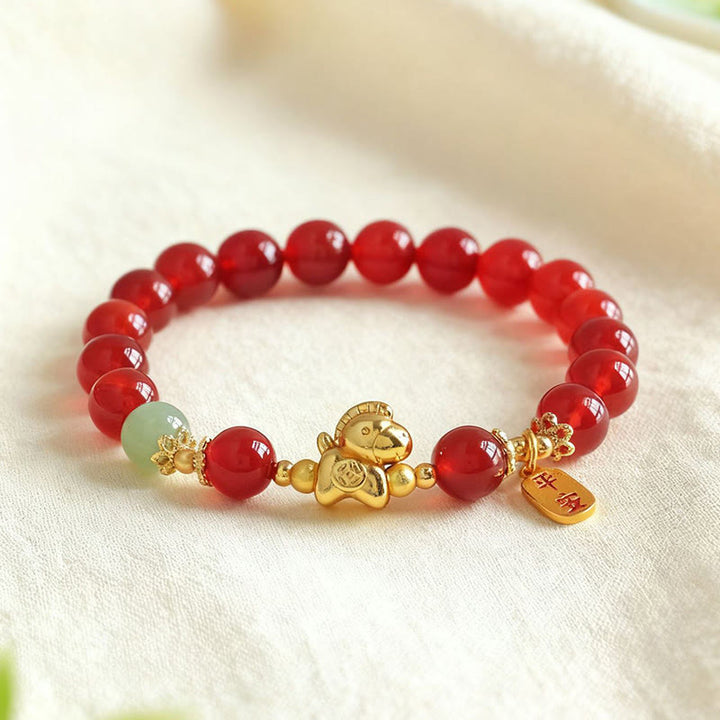 Pulsera de fuerza con Buddha Stones, jade hetiano, obsidiana negra y ágata roja, del Año del Caballo - image 8