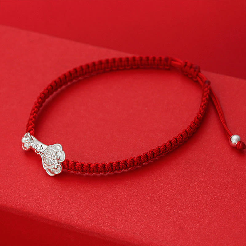 Pulsera trenzada con hilo rojo de la suerte y símbolo de Ruyi Fu en plata de ley 999 con Buddha Stones - image 2