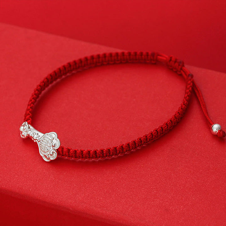 Pulsera trenzada con hilo rojo de la suerte y símbolo de Ruyi Fu en plata de ley 999 con Buddha Stones - image 2