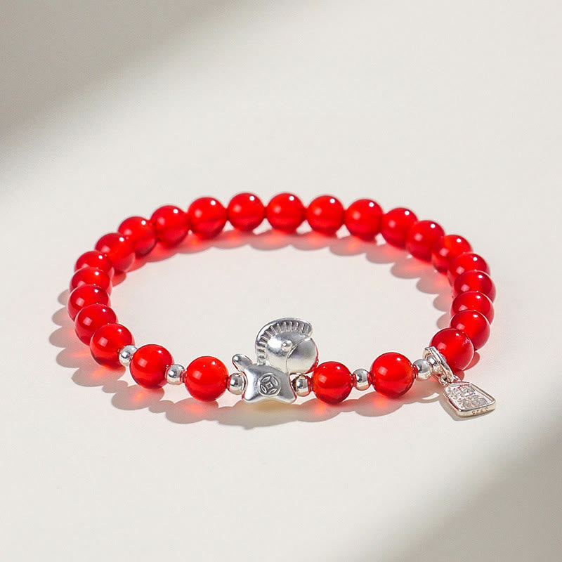 Pulsera de plata con Buddha Stones, año del caballo, obsidiana negra, ágata roja y cristal rosa. - Ágata roja (circunferencia de la muñeca: 14-15 cm) - image 3