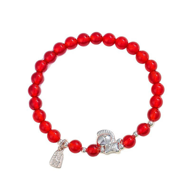 Pulsera de plata con Buddha Stones, año del caballo, obsidiana negra, ágata roja y cristal rosa. - image 7