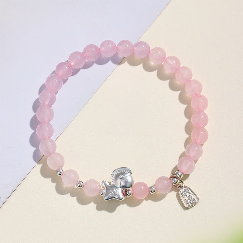 Pulsera de plata con Buddha Stones, año del caballo, obsidiana negra, ágata roja y cristal rosa. - image 10