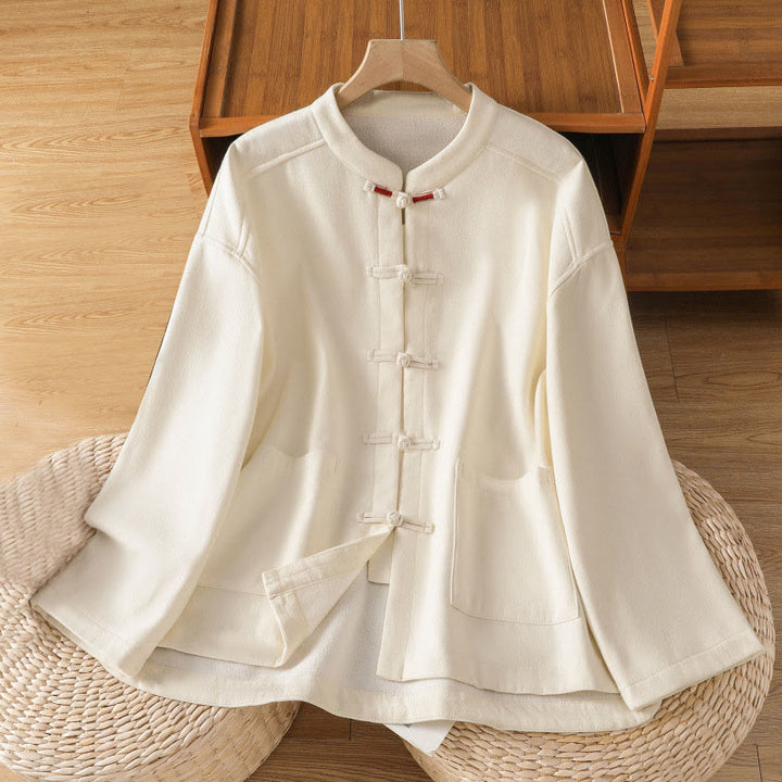 Chaqueta térmica de invierno Buddha Stones para mujer, de manga larga, con botones de rana y forro polar de algodón, con bolsillos - FloralBlanco - US8-10，UK/AU12-14，EU40-42 (2XL) - image 1