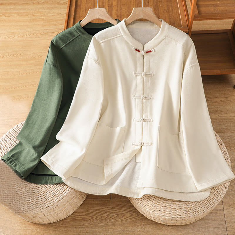 Chaqueta térmica de invierno Buddha Stones para mujer, de manga larga, con botones de rana y forro polar de algodón, con bolsillos - image 0