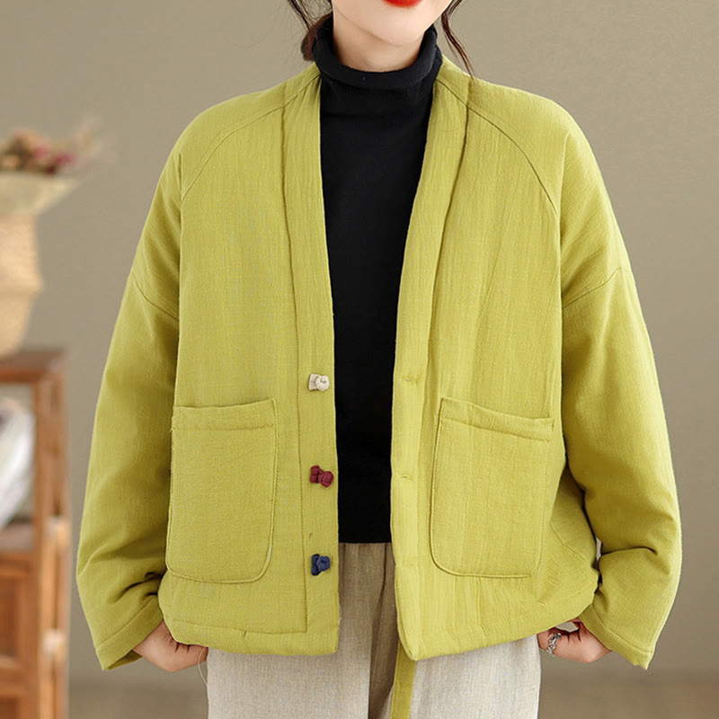 Chaqueta térmica de algodón de manga larga de invierno para mujer con bolsillos Buddha Stones - Verde amarillento - US14，UK/AU18，EU46 (2XL) - image 26