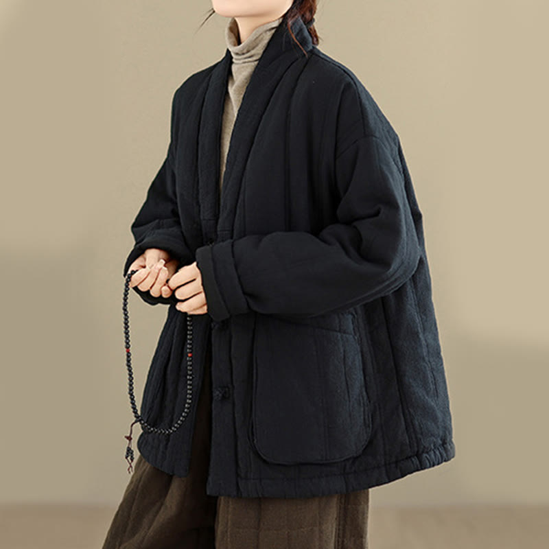 Chaqueta térmica de algodón de manga larga para mujer con bolsillos de Buddha Stones Winter Solid - image 20