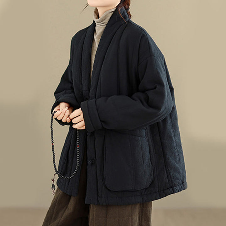 Chaqueta térmica de algodón de manga larga para mujer con bolsillos de Buddha Stones Winter Solid - image 20