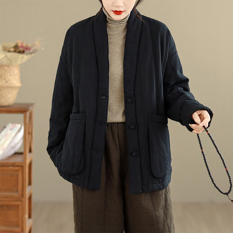 Chaqueta térmica de algodón de manga larga para mujer con bolsillos de Buddha Stones Winter Solid - image 21