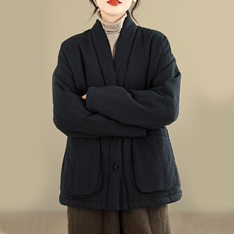 Chaqueta térmica de algodón de manga larga para mujer con bolsillos de Buddha Stones Winter Solid - image 22