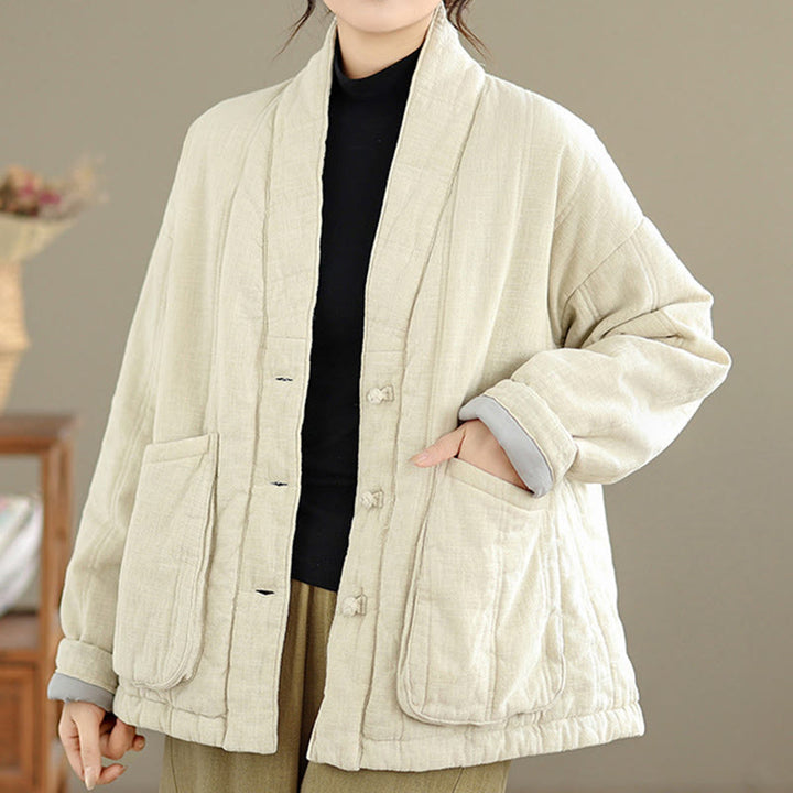 Chaqueta térmica de algodón de manga larga para mujer con bolsillos de Buddha Stones Winter Solid - image 2