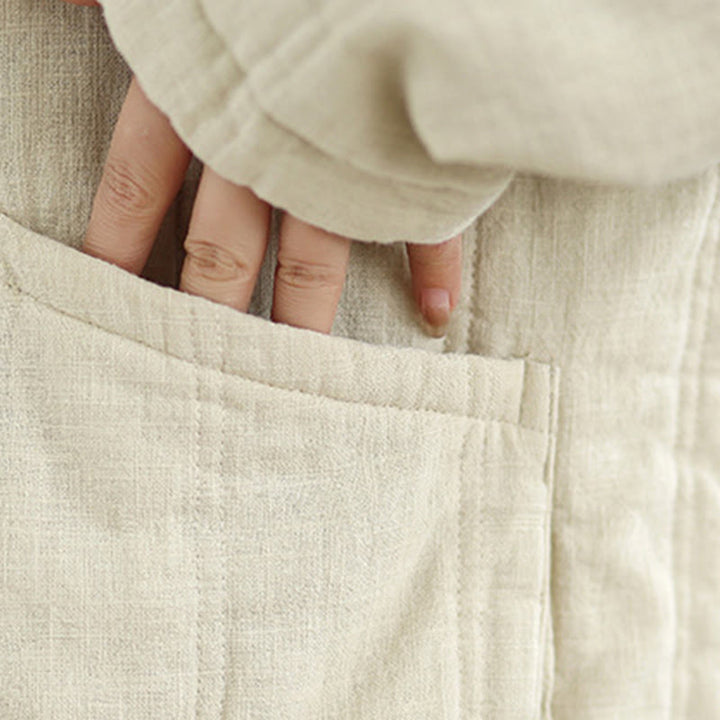 Chaqueta térmica de algodón de manga larga para mujer con bolsillos de Buddha Stones Winter Solid - image 11