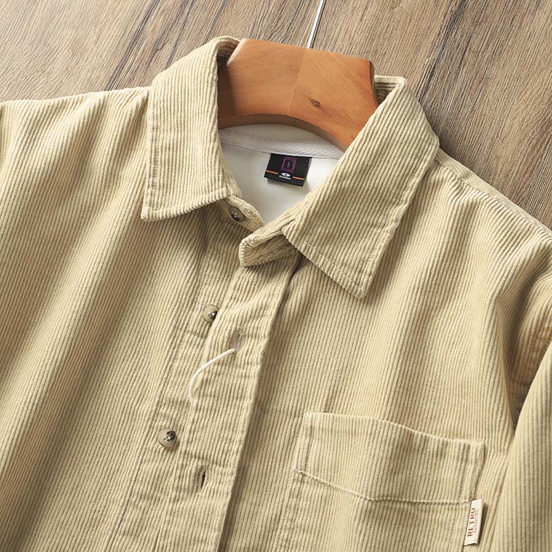 Chaqueta gruesa de algodón de manga larga para hombre, de pana, color liso, con solapa y bolsillos, con Buddha Stones - image 5