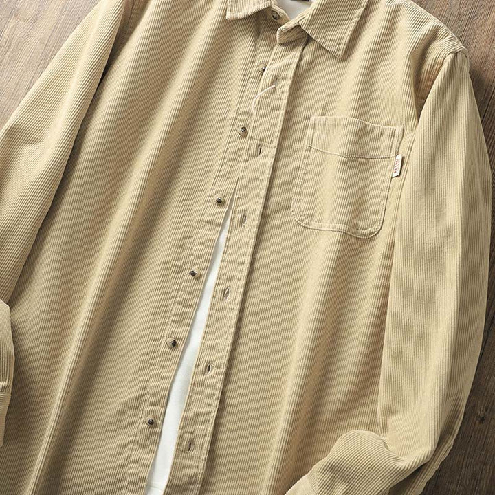 Chaqueta gruesa de algodón de manga larga para hombre, de pana, color liso, con solapa y bolsillos, con Buddha Stones - image 3