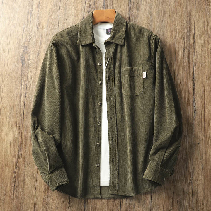 Chaqueta gruesa de algodón de manga larga para hombre, de pana, color liso, con solapa y bolsillos, con Buddha Stones - Verde oliva oscuro - US/UK/AU40, EU50 (2XL) - image 14